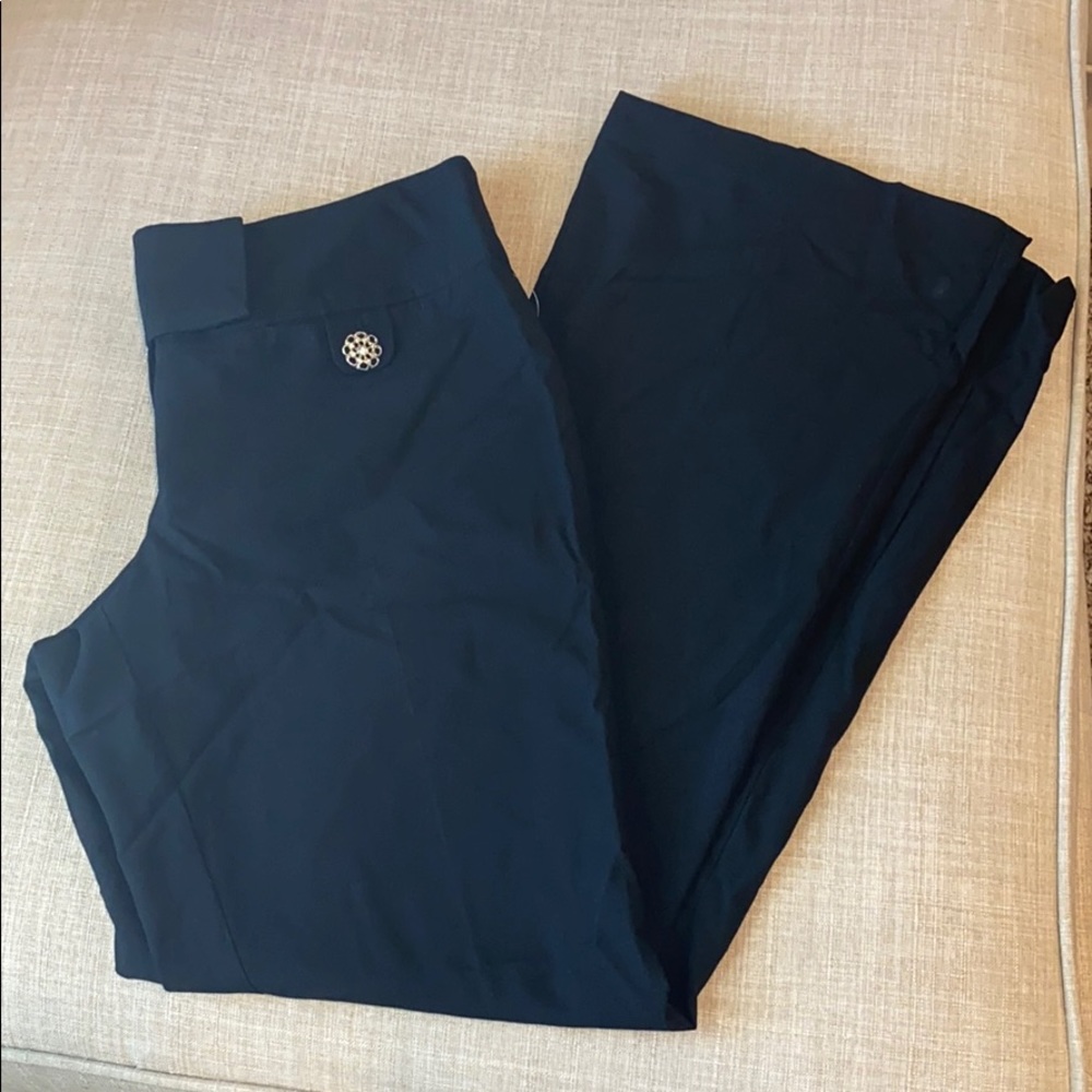 Black dress pants with silver pendant accents